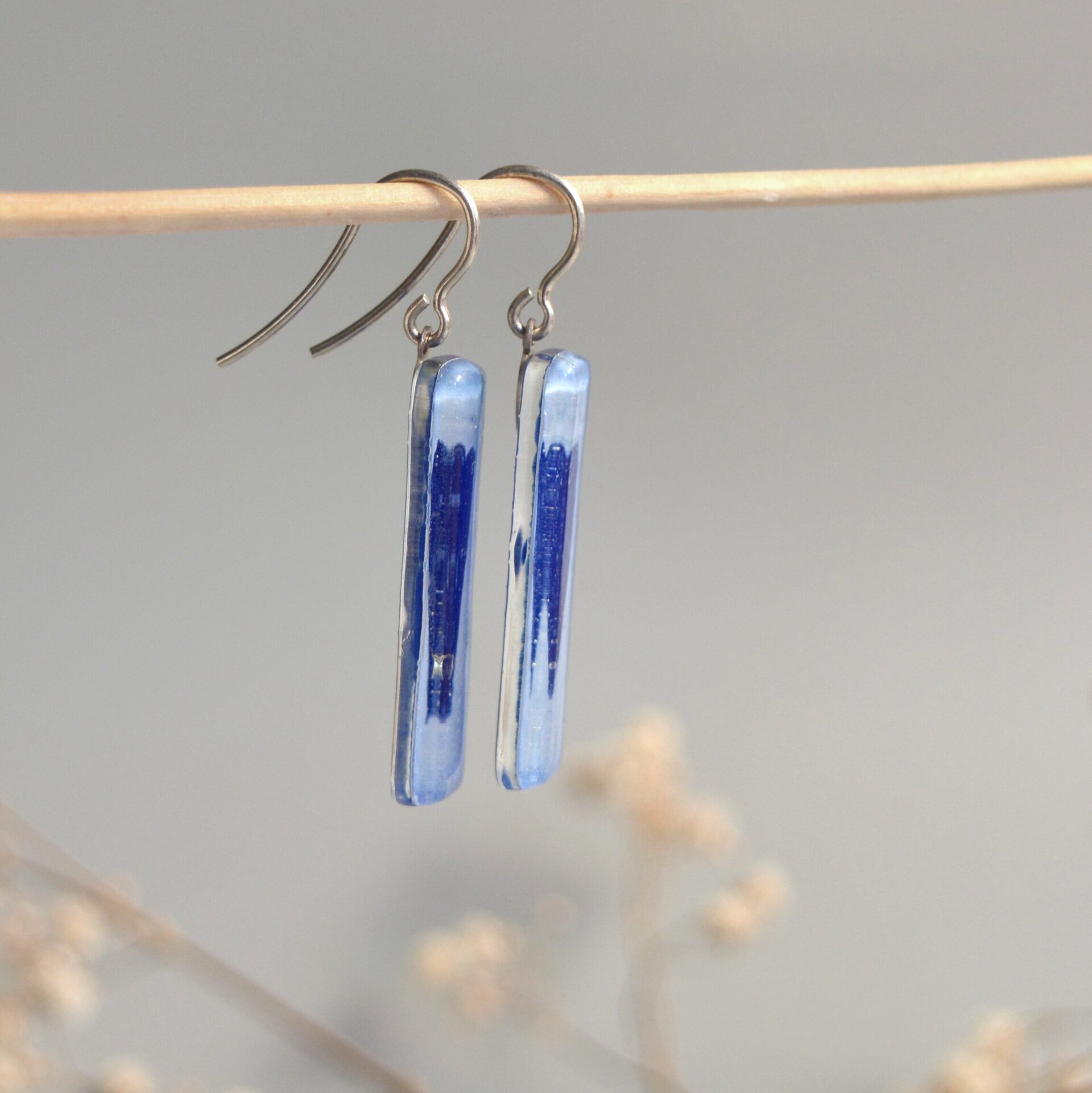 Pendientes Corazón color azul de vidrio y plata de ley, Joyas únicas - 3