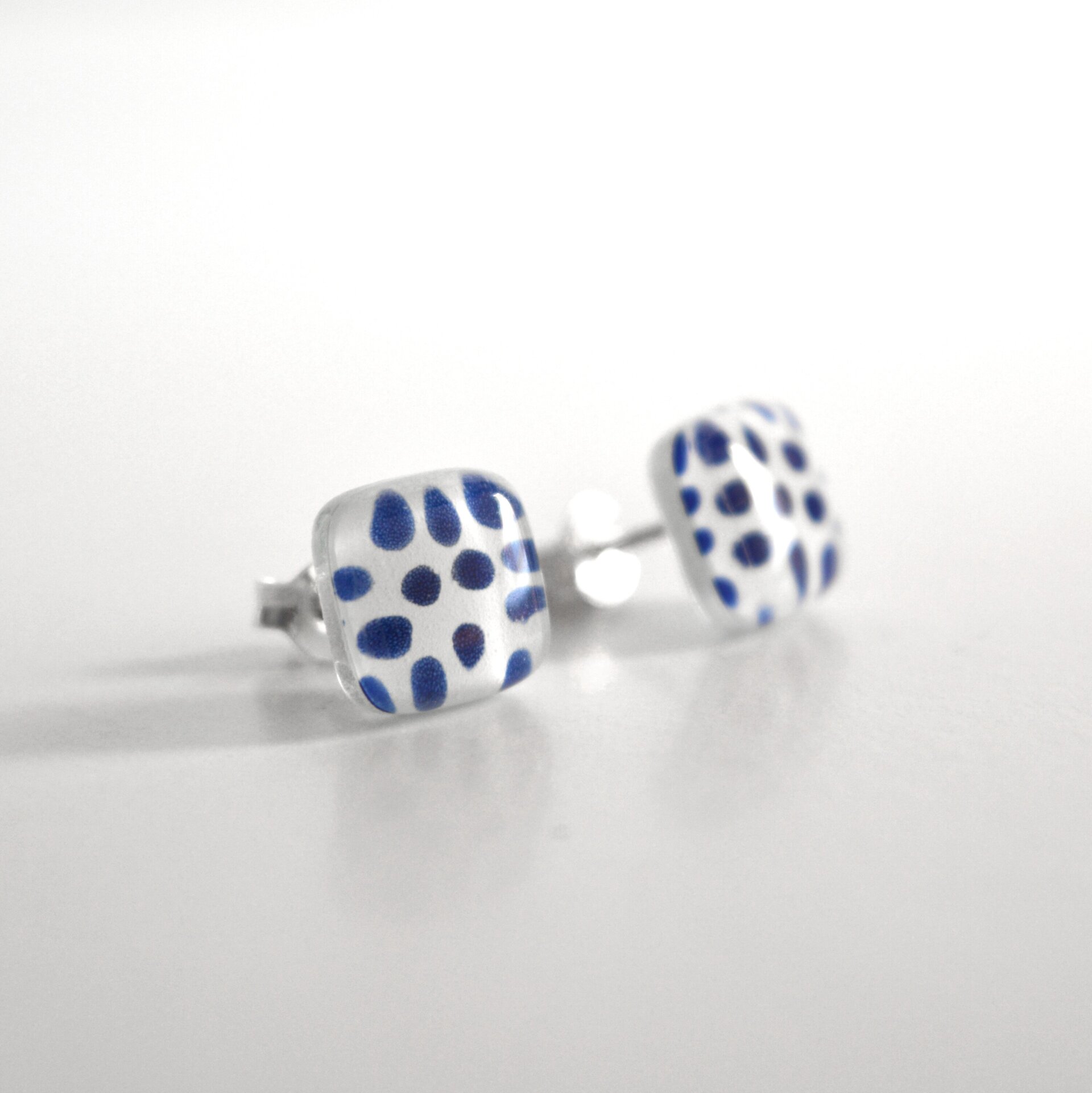 Pendientes con lunares azules. Vidrio y plata de ley. - 3