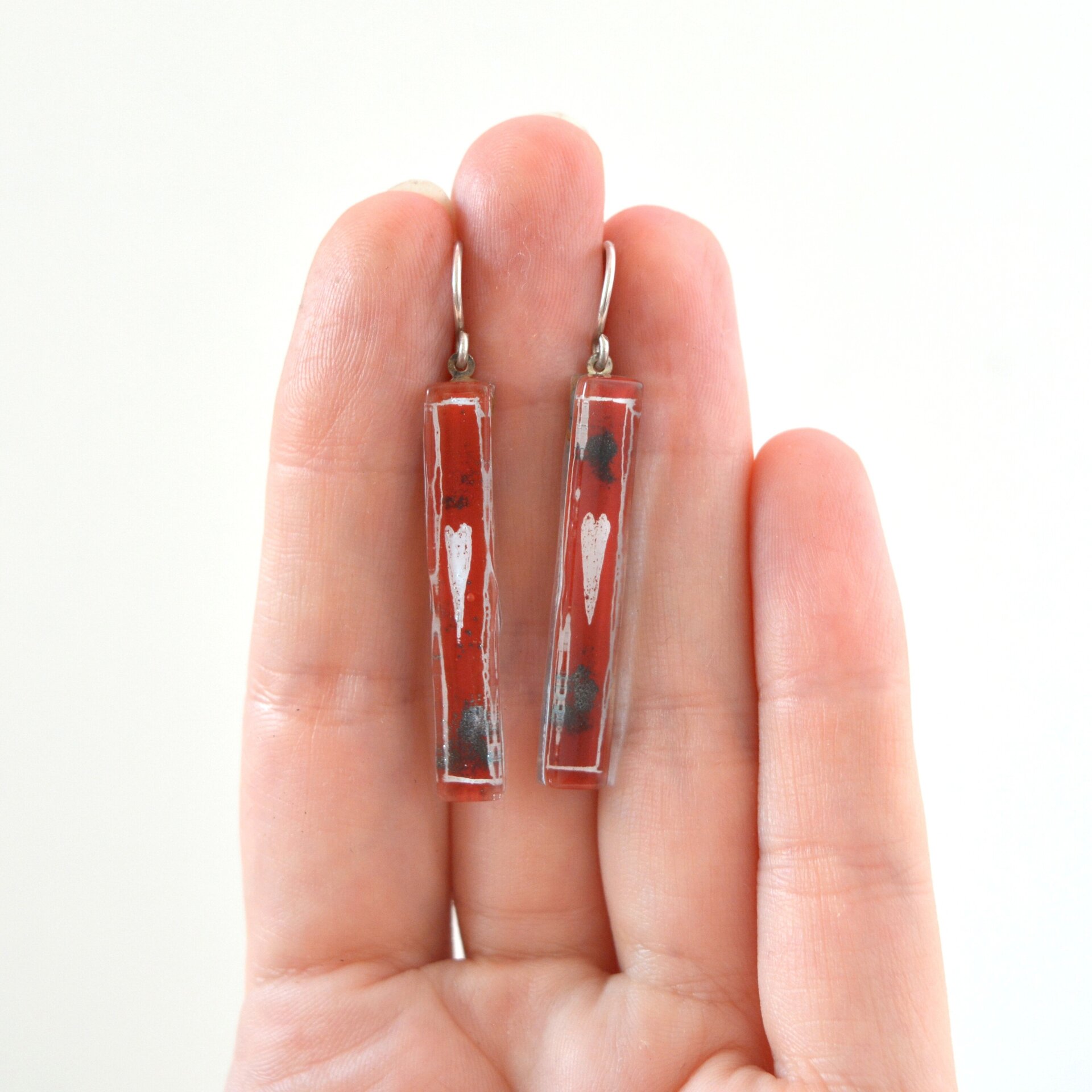 Pendientes Corazón rojo de vidrio y plata de ley, Joyas únicas - 4